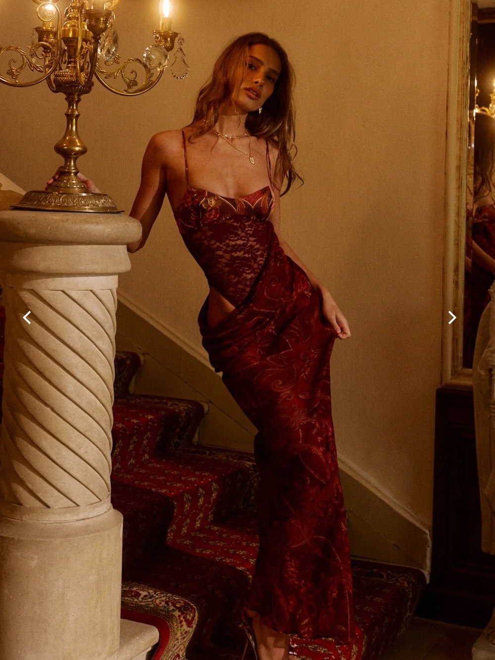 Lace-Detail Burgundy Slip Dress with Spaghetti Straps